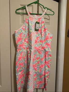 Lilly Pulitzer Neon Pink Multi Halter Mini Dress